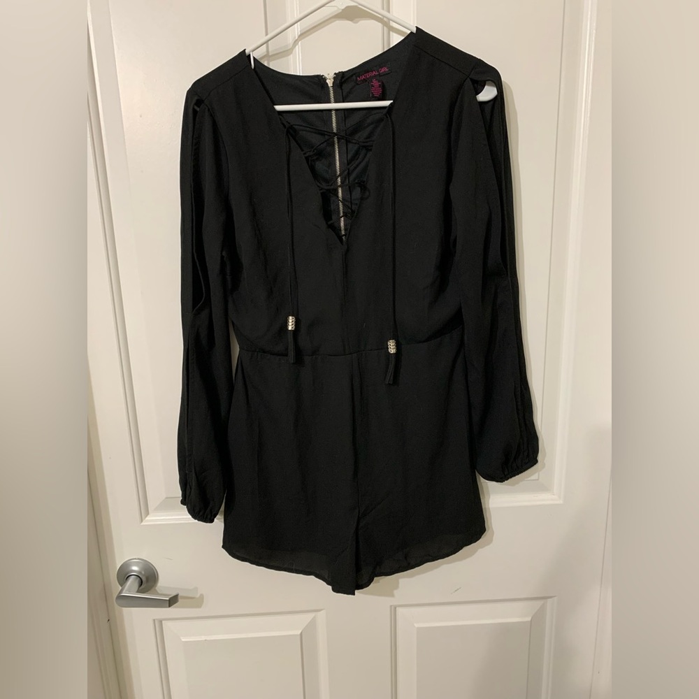 NWOT Material Girl Black Lace Up Romper Size Medium